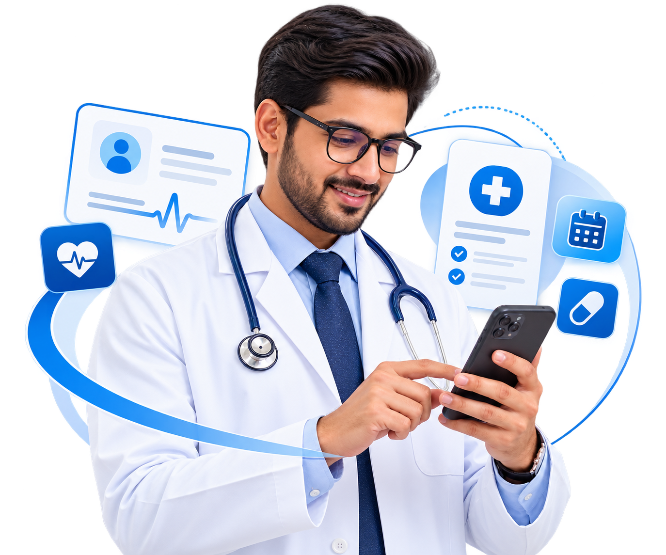 Healthcare professionals reviewing information together