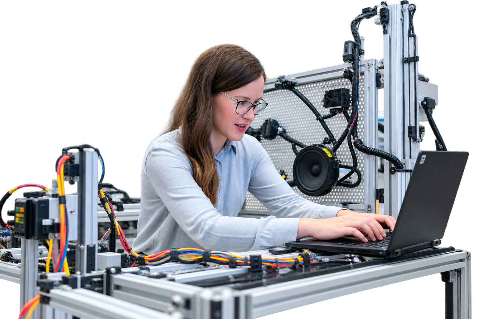 Manufacturing engineer working with equipment